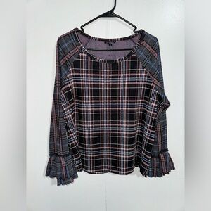 HANNAH Women’s Plaid Bell Sleeve Blouse Size XL